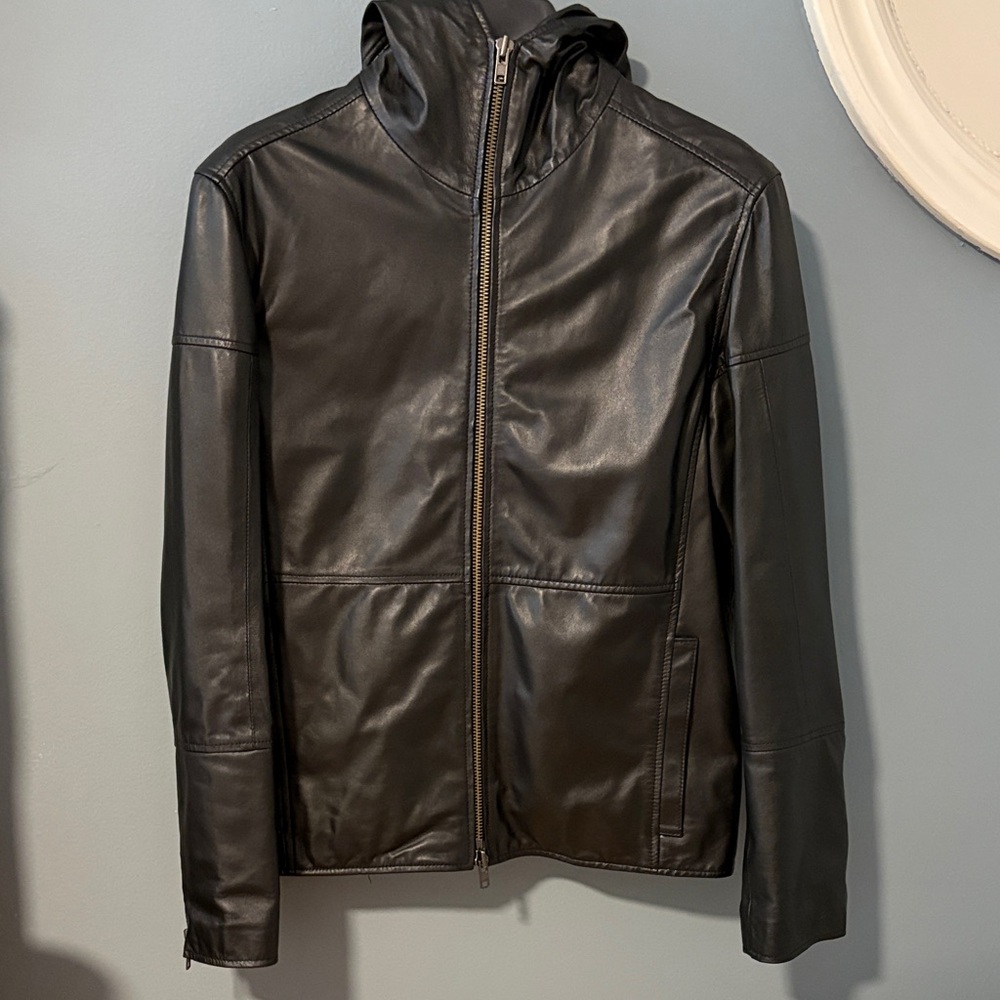 Zara Men's Steven Meisel black Hoodie Leather Jacket
